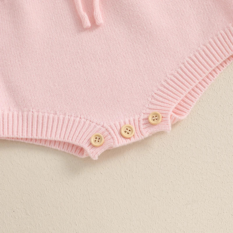 Baby Girl Birthday Knit Romper – Floral Embroidery Flutter Sleeve Bodysuit (12–18M)    Mimou Babywear