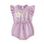 Baby Girl Birthday Knit Romper – Floral Embroidery Flutter Sleeve Bodysuit (12–18M)    Mimou Babywear