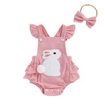 Baby Girl Bunny Romper with Headband – Soft Ruffle Summer Outfit (0–24M)    Mimou Babywear