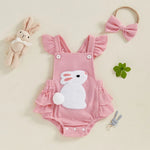 Baby Girl Bunny Romper with Headband – Soft Ruffle Summer Outfit (0–24M)    Mimou Babywear