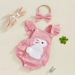 Baby Girl Bunny Romper with Headband – Soft Ruffle Summer Outfit (0–24M)    Mimou Babywear