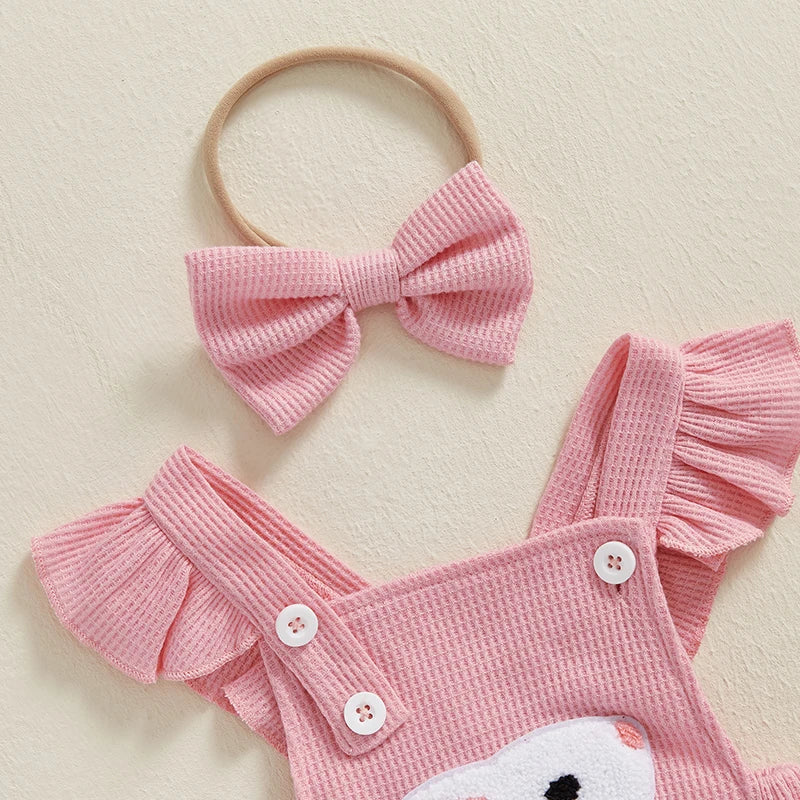 Baby Girl Bunny Romper with Headband – Soft Ruffle Summer Outfit (0–24M)    Mimou Babywear