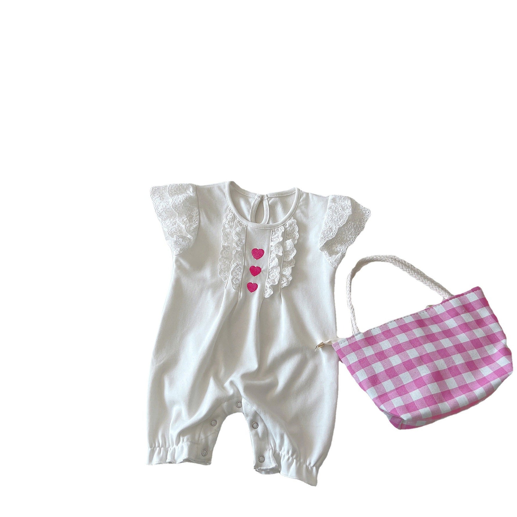 Baby Girl Cotton Lace Romper – Korean Style Summer Outfit    Mimou Babywear