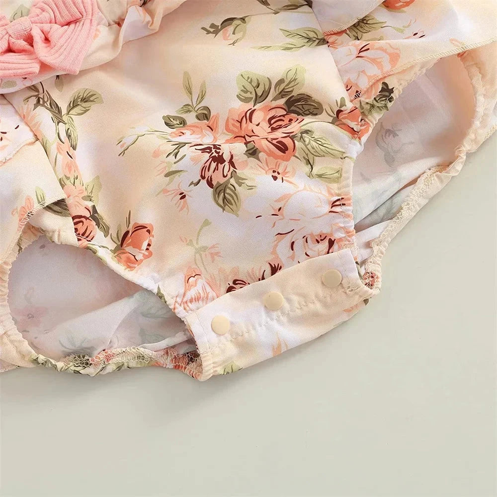 Baby Girl Floral Romper Dress Set with Headband (0–18M)    Mimou Babywear