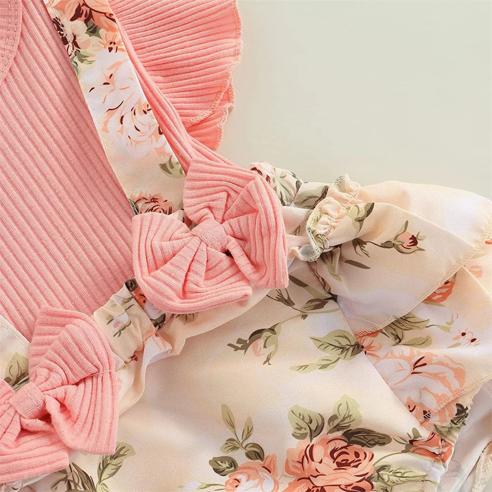 Baby Girl Floral Romper Dress Set with Headband (0–18M)    Mimou Babywear