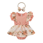 Baby Girl Floral Romper Dress Set with Headband (0–18M)    Mimou Babywear