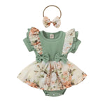 Baby Girl Floral Romper Dress Set with Headband (0–18M)    Mimou Babywear
