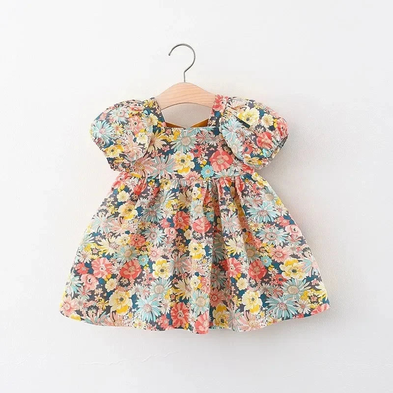 Baby Girl Floral Summer Dress – Puff Sleeve Korean Style (6–36M)    Mimou Babywear