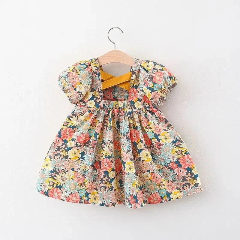 Baby Girl Floral Summer Dress – Puff Sleeve Korean Style (6–36M)    Mimou Babywear
