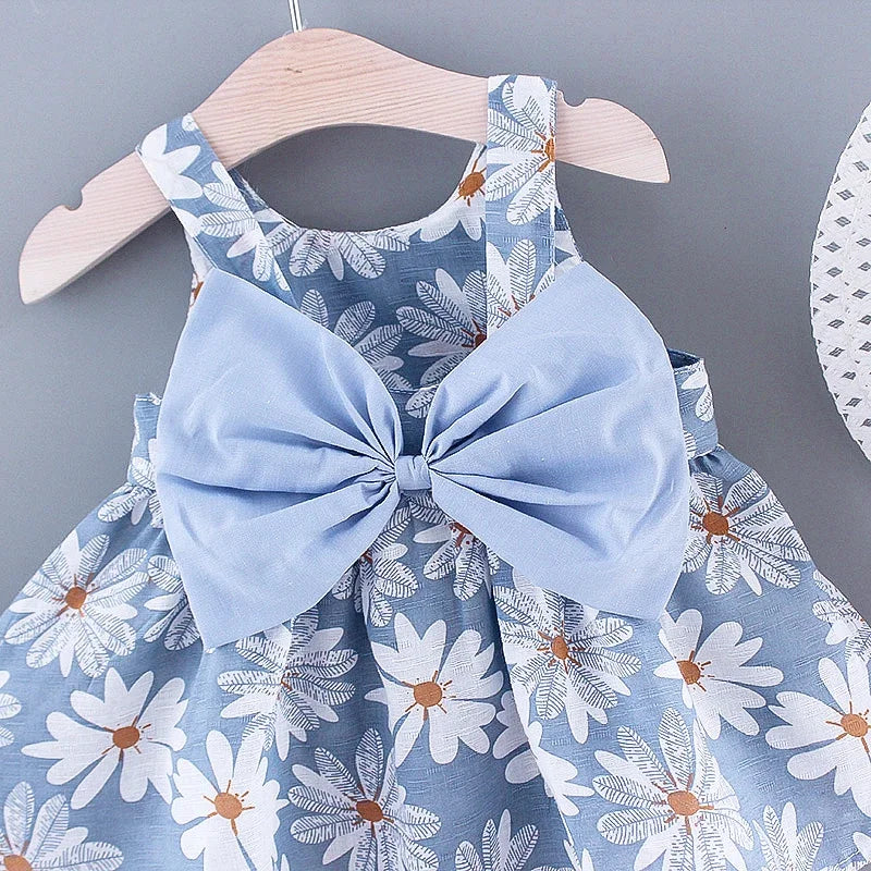 Baby Girl Floral Summer Dress with Bow & Matching Hat (9–36M)    Mimou Babywear