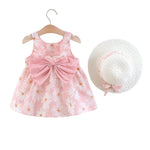 Baby Girl Floral Summer Dress with Bow & Matching Hat (9–36M)    Mimou Babywear
