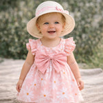 Baby Girl Floral Summer Dress with Bow & Matching Hat (9–36M)    Mimou Babywear