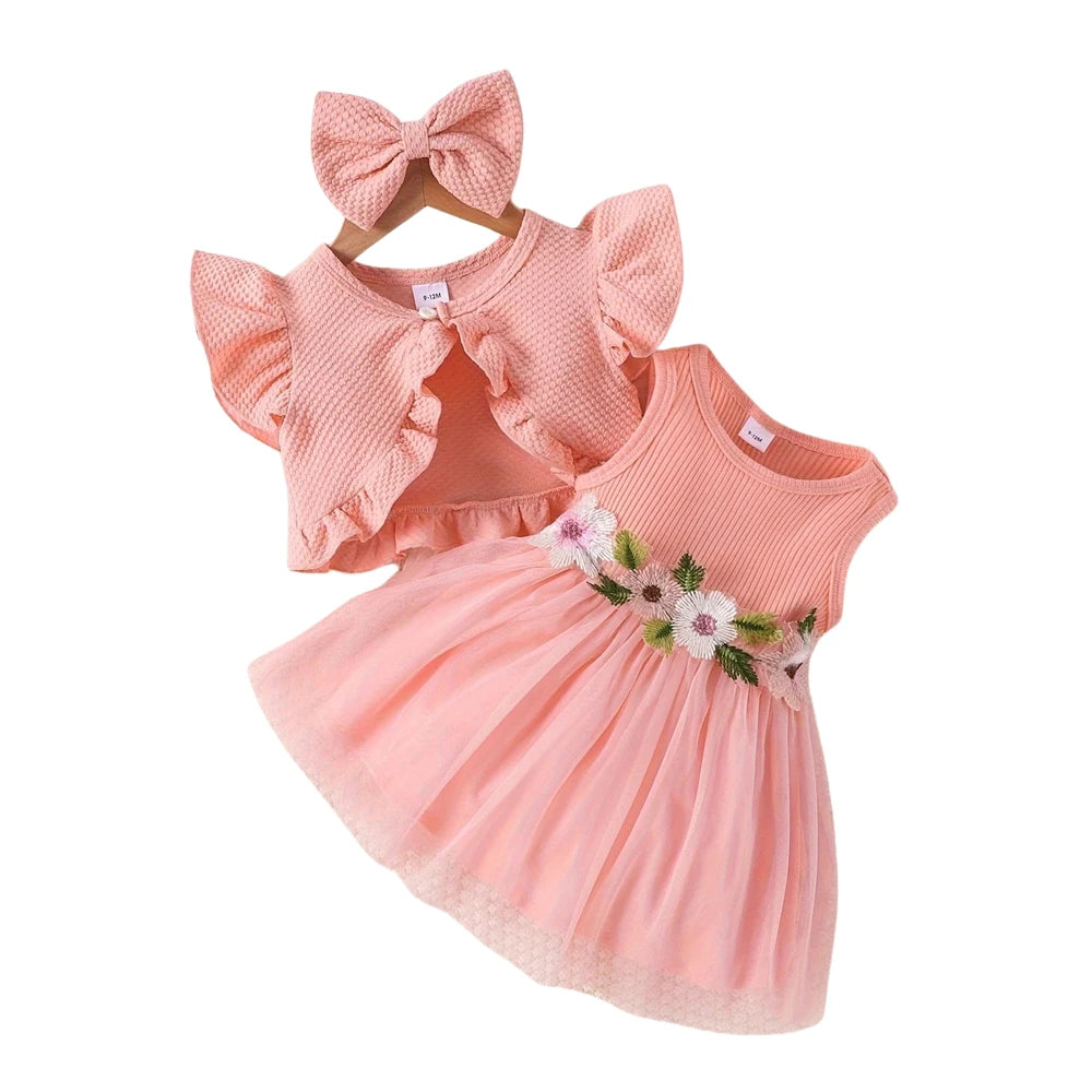 Baby Girl Floral Tulle Dress Set – Sleeveless Summer Dress (3–36M)
