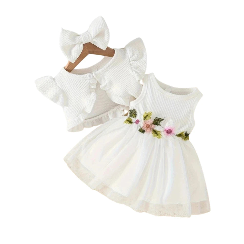 Baby Girl Floral Tulle Dress Set – Sleeveless Summer Dress (3–36M)    Mimou Babywear