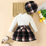 Baby Girl Knit Set with Plaid Skirt & Hat    Mimou Babywear