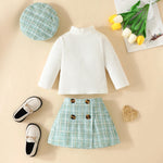 Baby Girl Knit Set with Plaid Skirt & Hat    Mimou Babywear