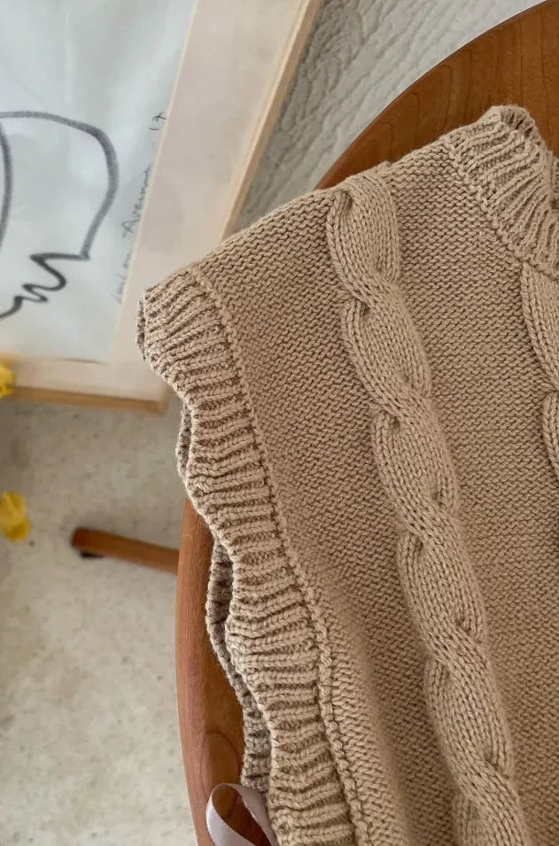Baby Girl Knitted Cotton Vest – Soft Sleeveless Layer for Spring & Autumn    Mimou Babywear