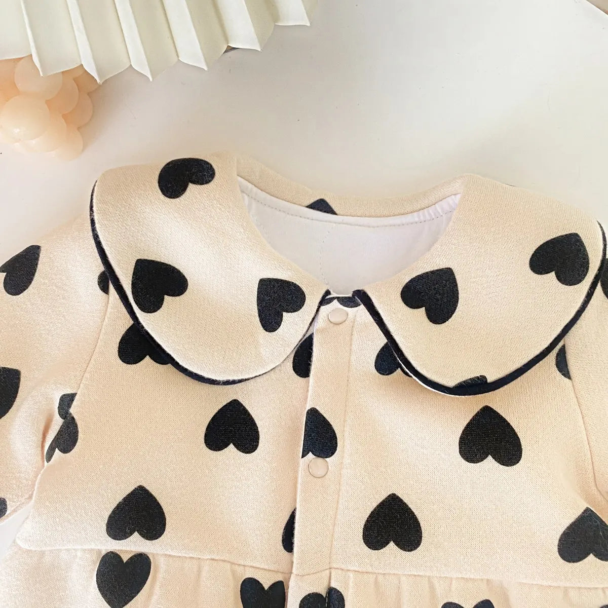 Baby Girl Long-Sleeve Heart Romper – Soft Cotton Winter One-Piece    Mimou Babywear