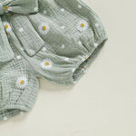 Baby Girl Summer Ribbed Romper Set with Daisy Shorts & Headband – (3 Piece Outfit - 3-24M)    Mimou Babywear