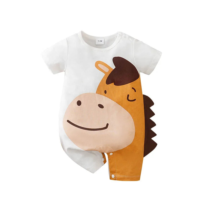 Baby Horse Romper – Soft Cotton Short Sleeve Bodysuit for Newborns & Infants (3–24M)    Mimou Babywear