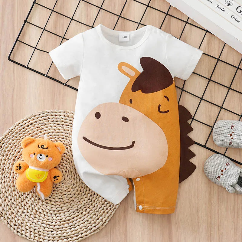 Baby Horse Romper – Soft Cotton Short Sleeve Bodysuit for Newborns & Infants (3–24M)    Mimou Babywear