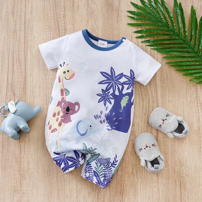 Baby Jungle Animals Romper – Soft Cotton Short Sleeve Bodysuit (3–24M)
