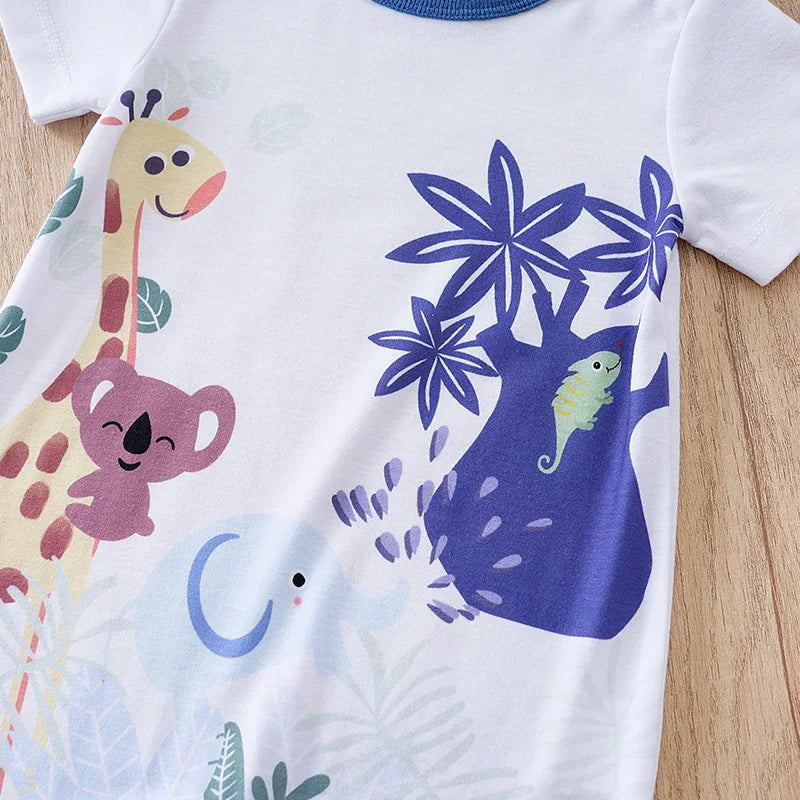 Baby Jungle Animals Romper – Soft Cotton Short Sleeve Bodysuit (3–24M)    Mimou Babywear