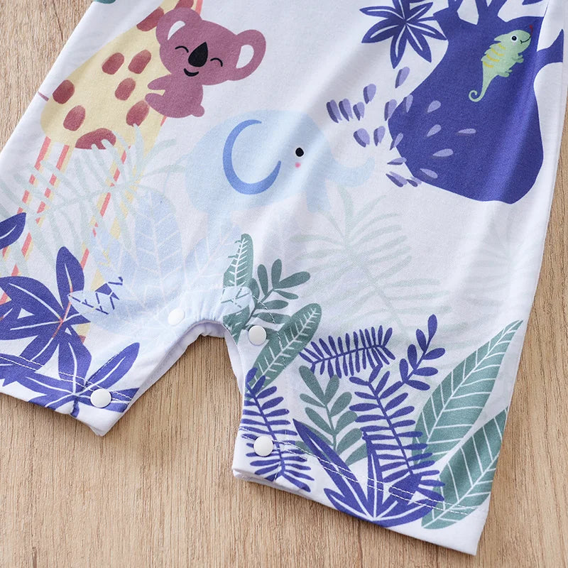 Baby Jungle Animals Romper – Soft Cotton Short Sleeve Bodysuit (3–24M)    Mimou Babywear