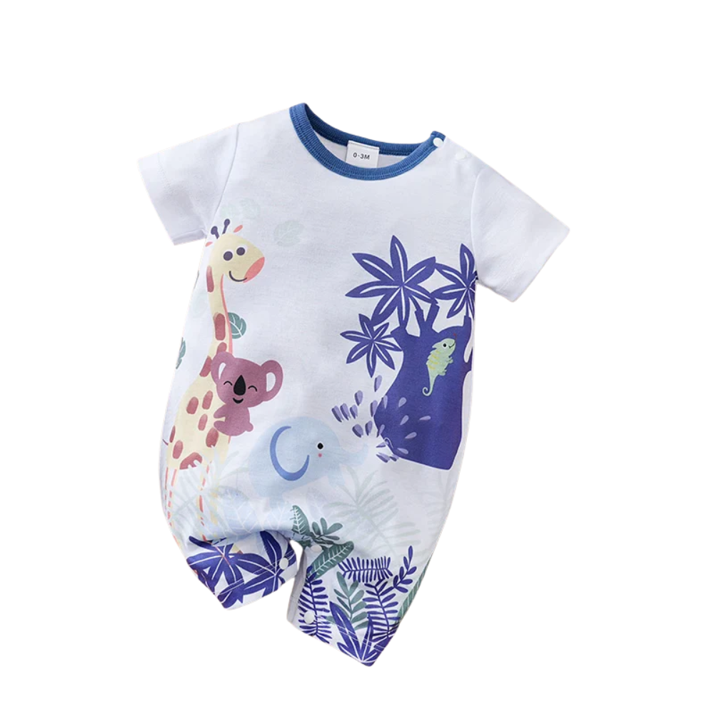 Baby Jungle Animals Romper – Soft Cotton Short Sleeve Bodysuit (3–24M)    Mimou Babywear