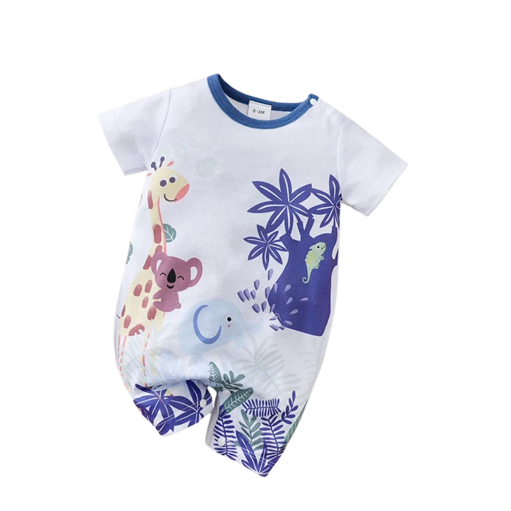 Baby Jungle Animals Romper – Soft Cotton Short Sleeve Bodysuit (3–24M)