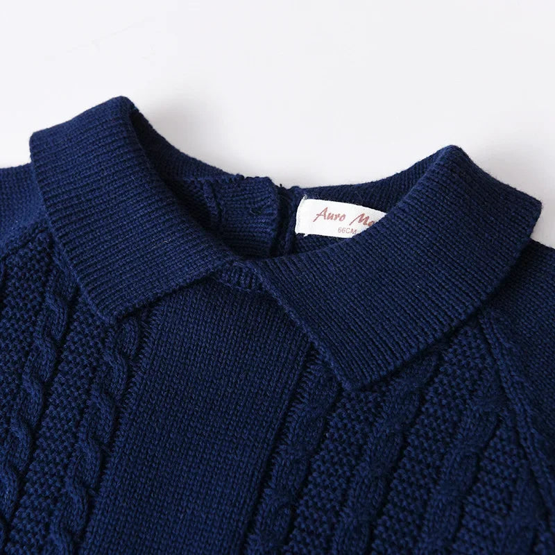 Baby Knit Cotton Set with Collar Pullover & Pants – Long Sleeve Infant Outfit (3-24M)    Mimou Babywear