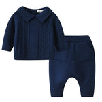 Baby Knit Cotton Set with Collar Pullover & Pants – Long Sleeve Infant Outfit (3-24M)    Mimou Babywear