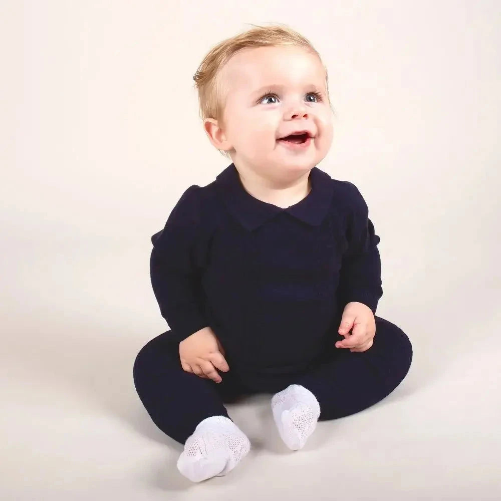 Baby Knit Cotton Set with Collar Pullover & Pants – Long Sleeve Infant Outfit (3-24M)    Mimou Babywear