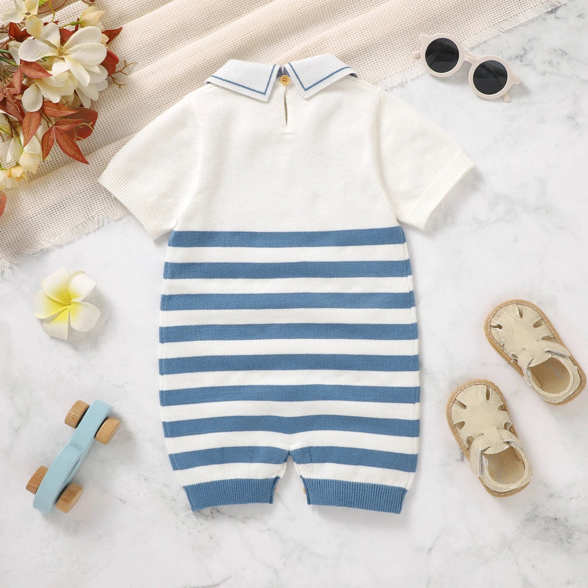 Baby Knit Romper with Collar – Soft Breathable Summer Outfit (0–24M)    Mimou Babywear
