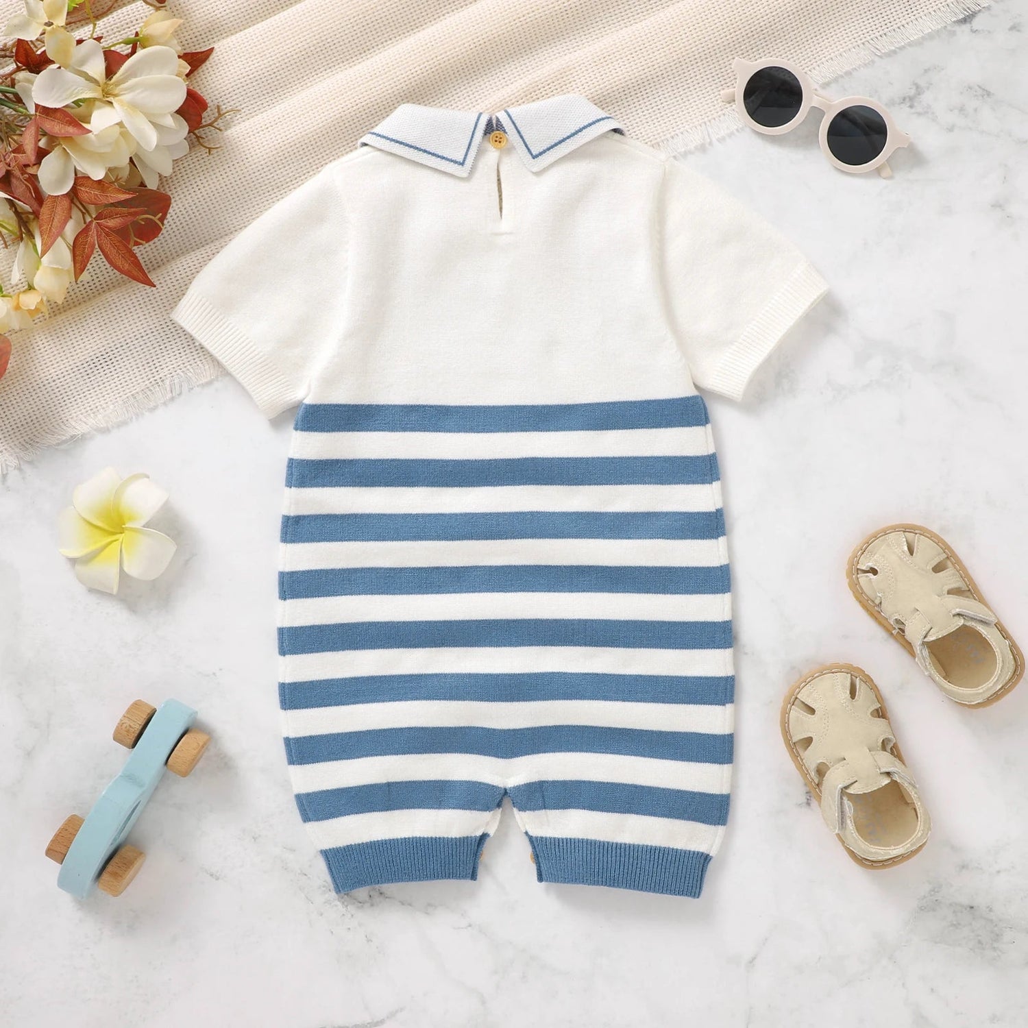 Baby Knit Romper with Collar – Soft Breathable Summer Outfit (0–24M)    Mimou Babywear