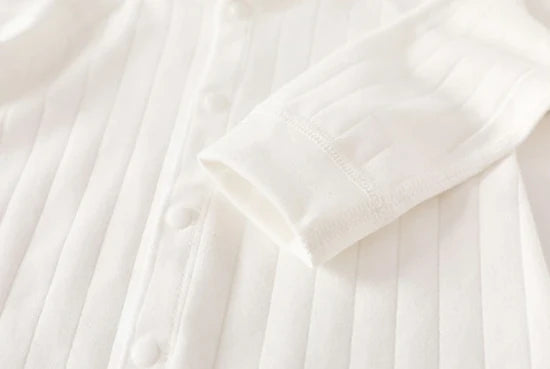 Baby Long-Sleeve Cotton Romper – Soft Unisex Striped One-Piece    Mimou Babywear