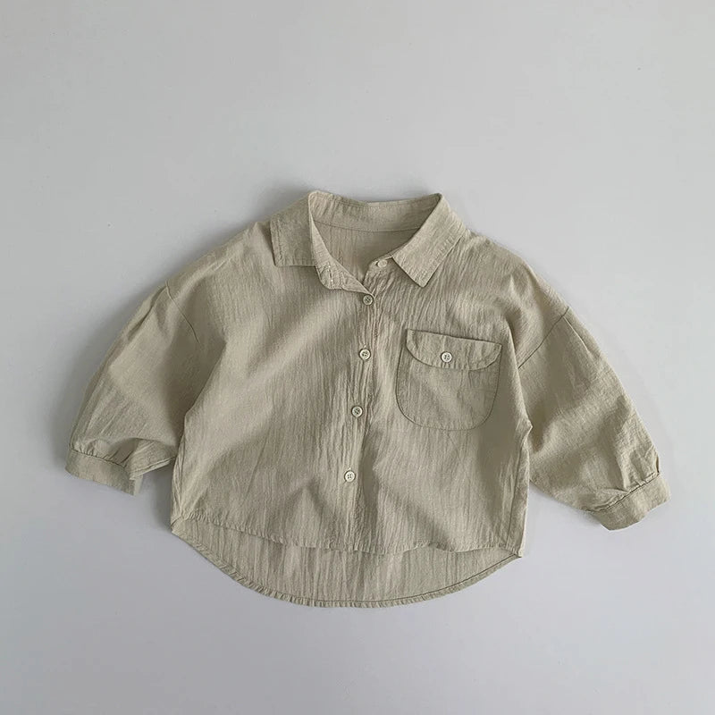 Baby Long-Sleeve Cotton Sun-Protection Shirt – Lightweight Summer Top (Unisex)   Khaki / 3T(100) Mimou Babywear