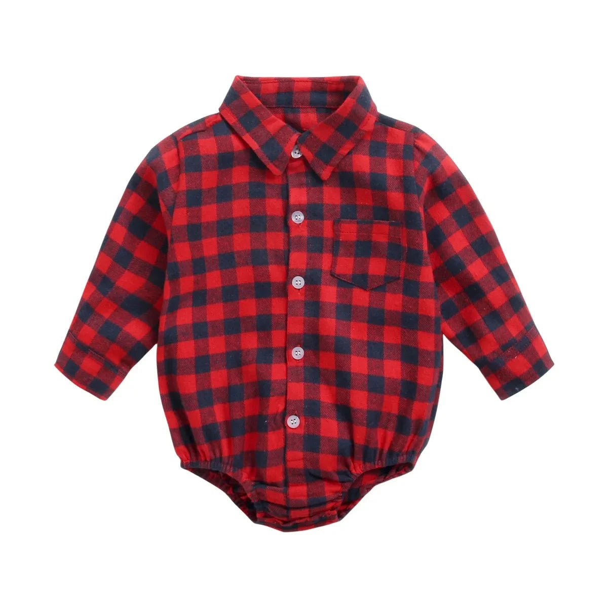 Baby Plaid Shirt Bodysuit – Long Sleeve Button-Down (0–36M)    Mimou Babywear