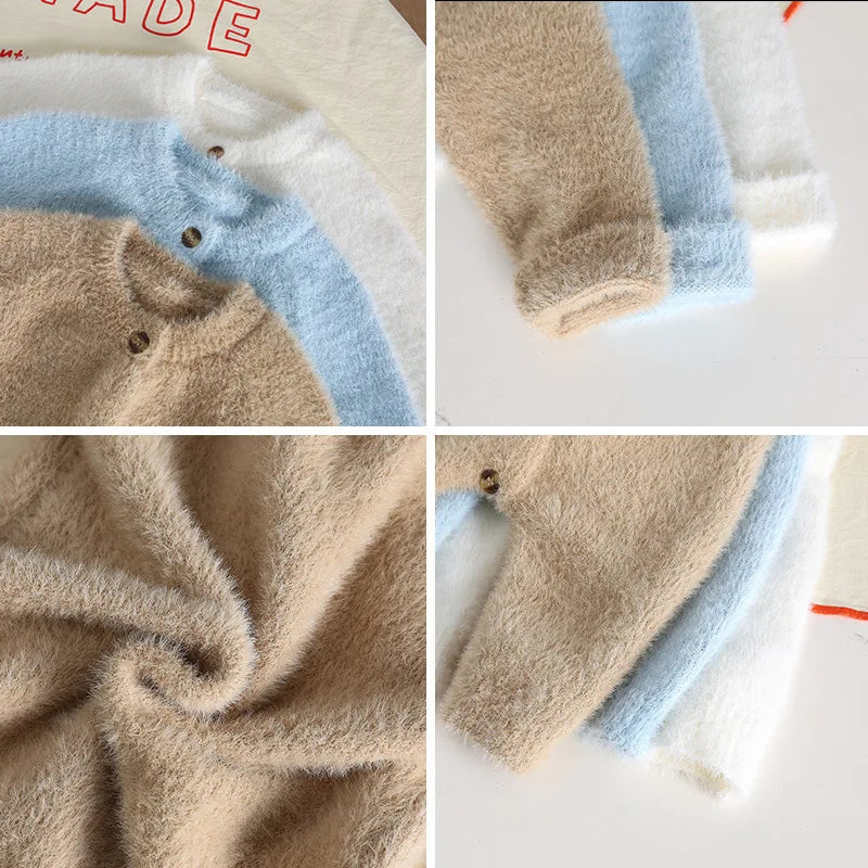 Baby Plush Winter Romper – Soft Knitted Long-Sleeve One-Piece for Cozy Cold Days    Mimou Babywear