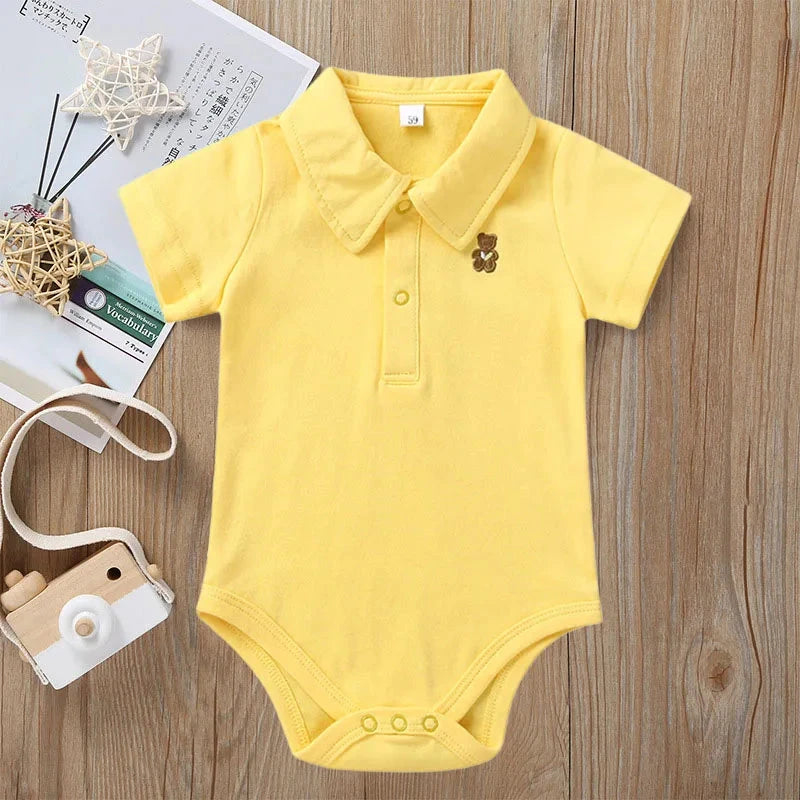 Baby Polo Romper – Soft Cotton Short Sleeve Bodysuit (0–12M)    Mimou Babywear