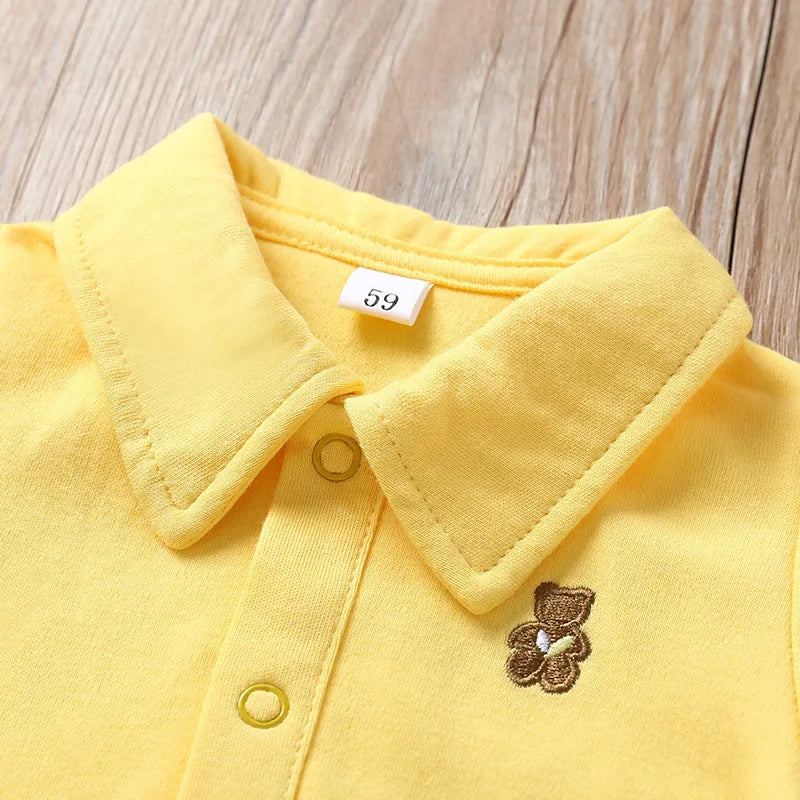 Baby Polo Romper – Soft Cotton Short Sleeve Bodysuit (0–12M)    Mimou Babywear