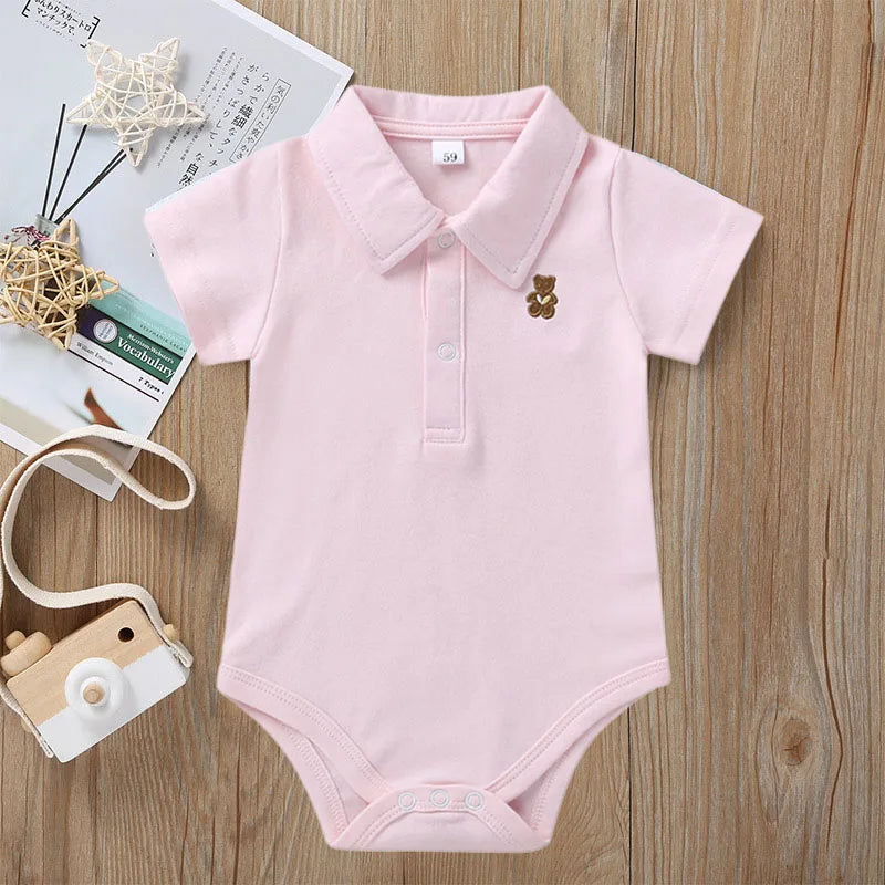 Baby Polo Romper – Soft Cotton Short Sleeve Bodysuit (0–12M)    Mimou Babywear