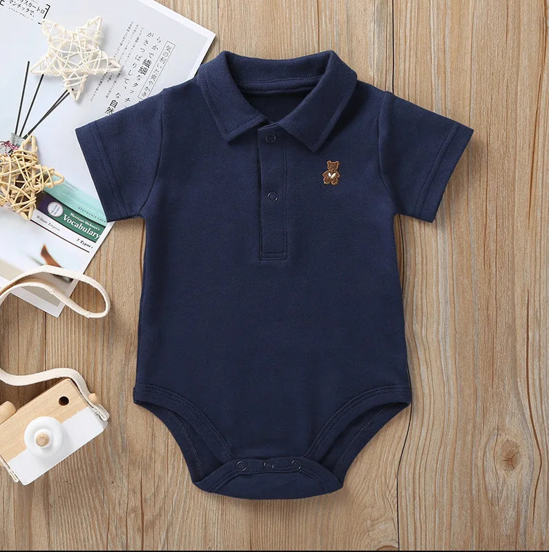 Baby Polo Romper – Soft Cotton Short Sleeve Bodysuit (0–12M)    Mimou Babywear