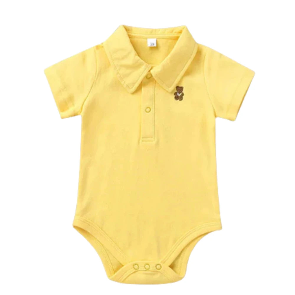 Baby Polo Romper – Soft Cotton Short Sleeve Bodysuit (0–12M)    Mimou Babywear