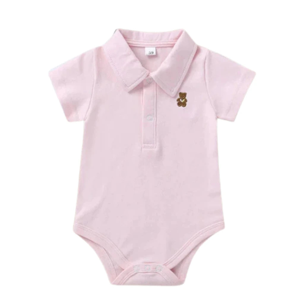 Baby Polo Romper – Soft Cotton Short Sleeve Bodysuit (0–12M)    Mimou Babywear