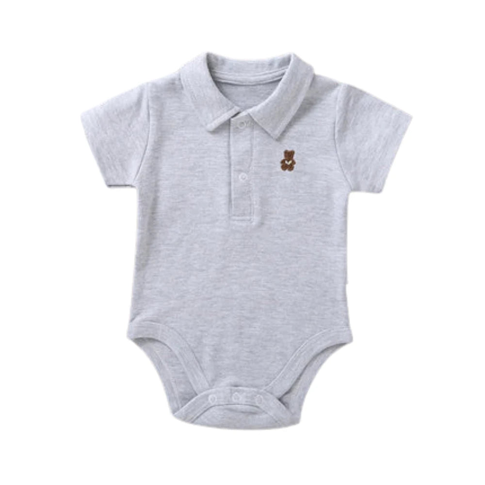 Baby Polo Romper – Soft Cotton Short Sleeve Bodysuit (0–12M)    Mimou Babywear