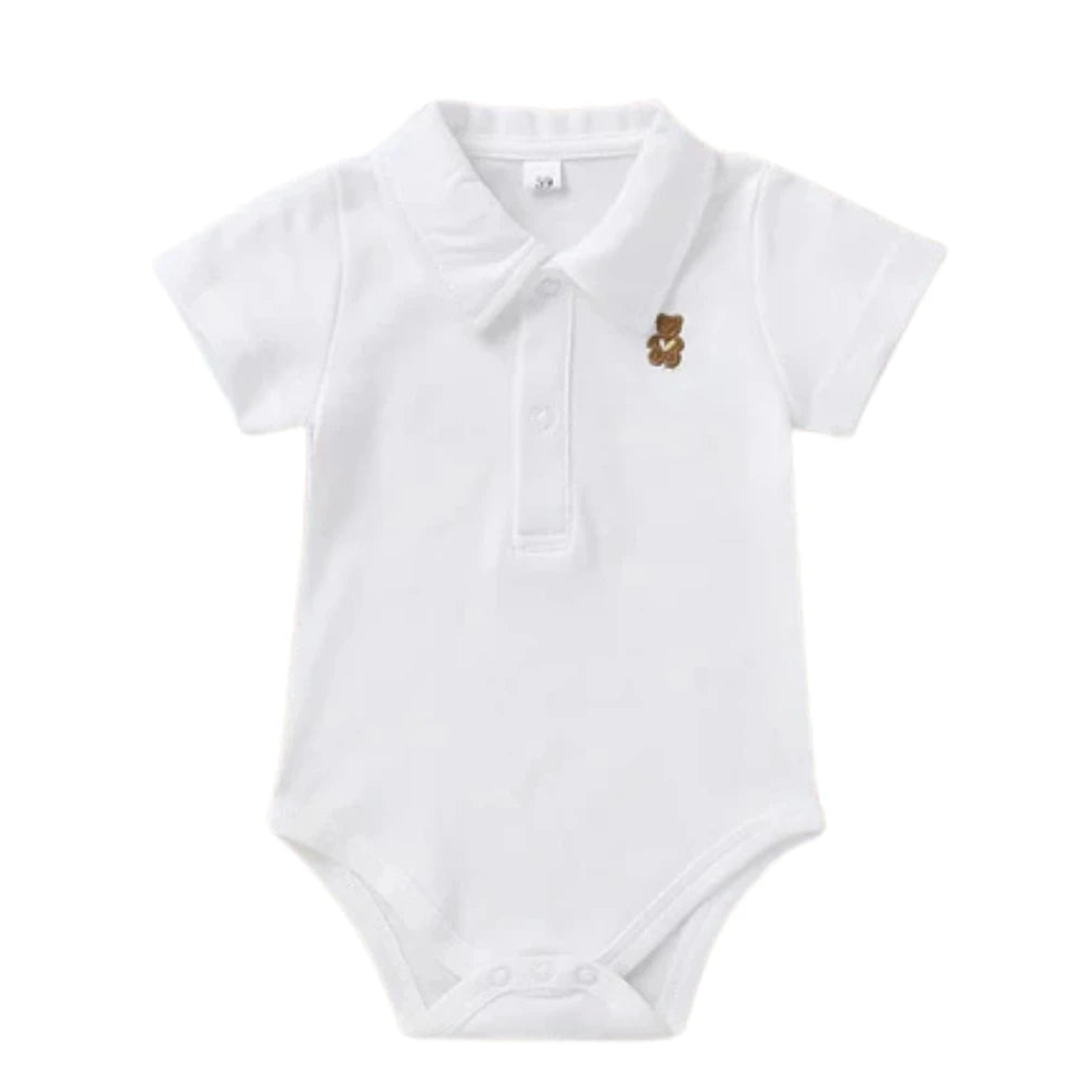 Baby Polo Romper – Soft Cotton Short Sleeve Bodysuit (0–12M)    Mimou Babywear
