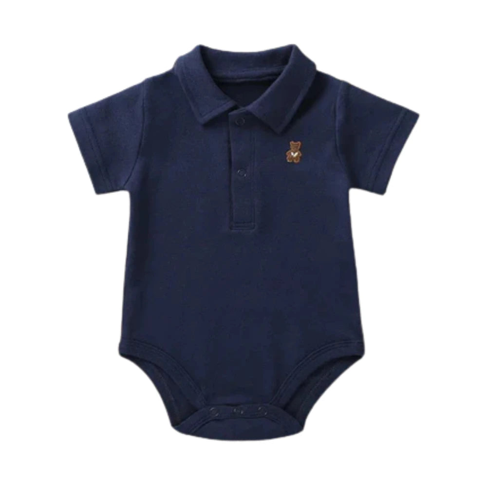 Baby Polo Romper – Soft Cotton Short Sleeve Bodysuit (0–12M)    Mimou Babywear