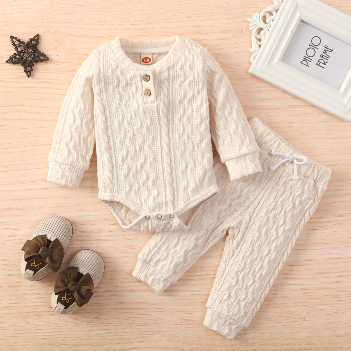 Baby Ribbed Outfit Set – Long Sleeve Top & Pants (0-24M)    Mimou Babywear