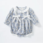 Baby Romper Spring Purple Lace Floral Jumpsuit Baby Girl Long Sleeve Bow Sen Triangle Bag Fart    Mimou Babywear